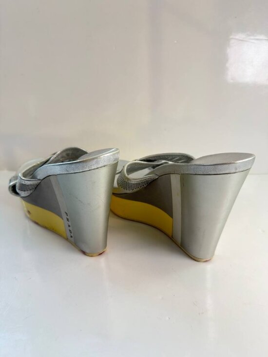 Prada Metallic Wedge Sandals – Women’s Size EU 36 / US 6 - Picture 12 of 16